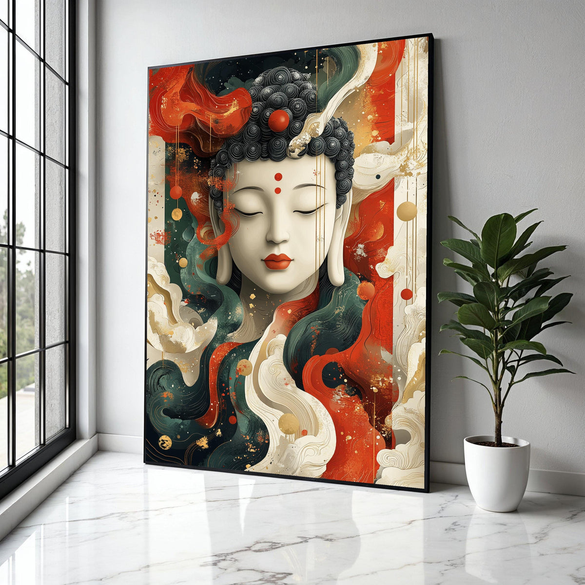 Serene Buddha Face Canvas, Abstract Spiritual Wall Art, Meditation Decor, Peaceful Zen Canvas, Colorful Home Gift Art, Home Decor, Print