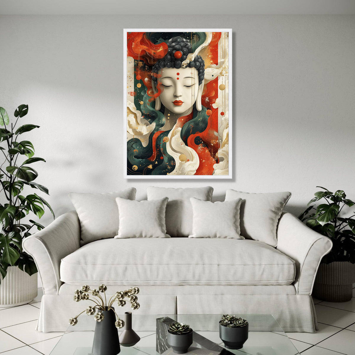 Serene Buddha Face Canvas, Abstract Spiritual Wall Art, Meditation Decor, Peaceful Zen Canvas, Colorful Home Gift Art, Home Decor, Print