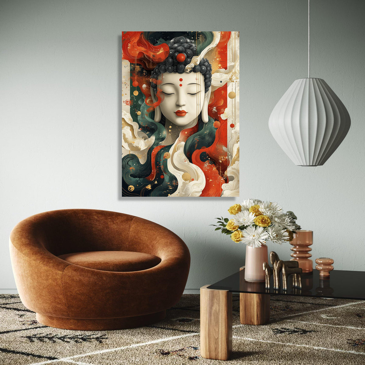 Serene Buddha Face Canvas, Abstract Spiritual Wall Art, Meditation Decor, Peaceful Zen Canvas, Colorful Home Gift Art, Home Decor, Print