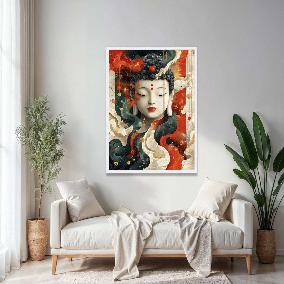 Serene Buddha Face Canvas, Abstract Spiritual Wall Art, Meditation Decor, Peaceful Zen Canvas, Colorful Home Gift Art, Home Decor, Print