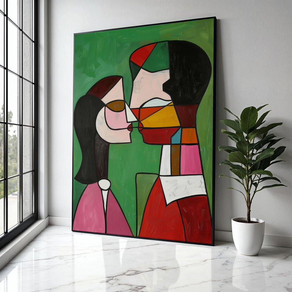 Abstract Couple Kissing Canvas, Modern Cubism Wall Art, Colorful Expressionist Painting, Romantic Home Decor, Gift Art, Home Decor, Print