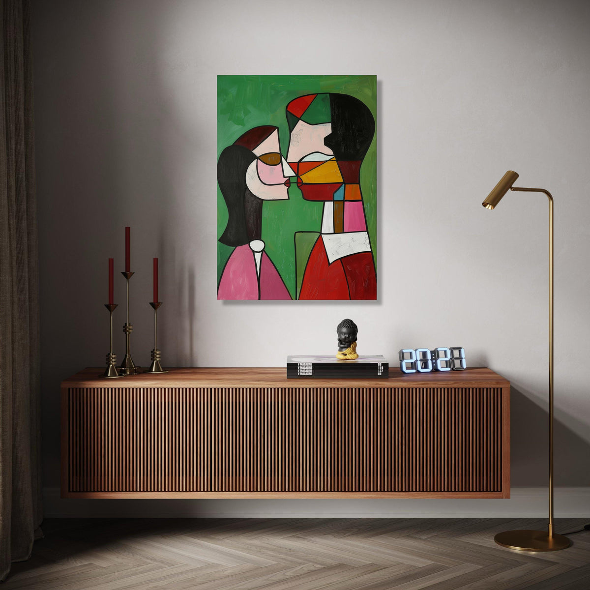 Abstract Couple Kissing Canvas, Modern Cubism Wall Art, Colorful Expressionist Painting, Romantic Home Decor, Gift Art, Home Decor, Print