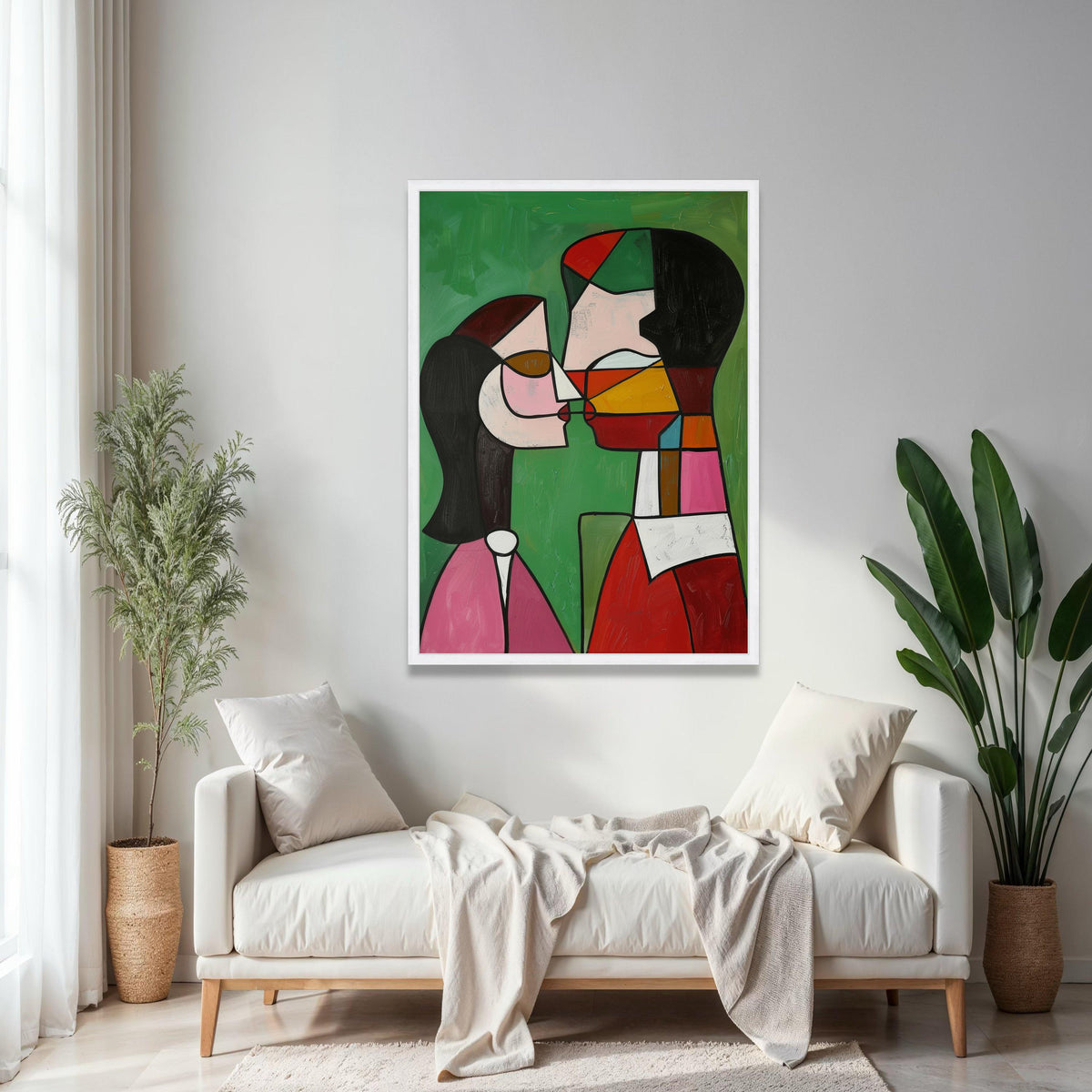 Abstract Couple Kissing Canvas, Modern Cubism Wall Art, Colorful Expressionist Painting, Romantic Home Decor, Gift Art, Home Decor, Print