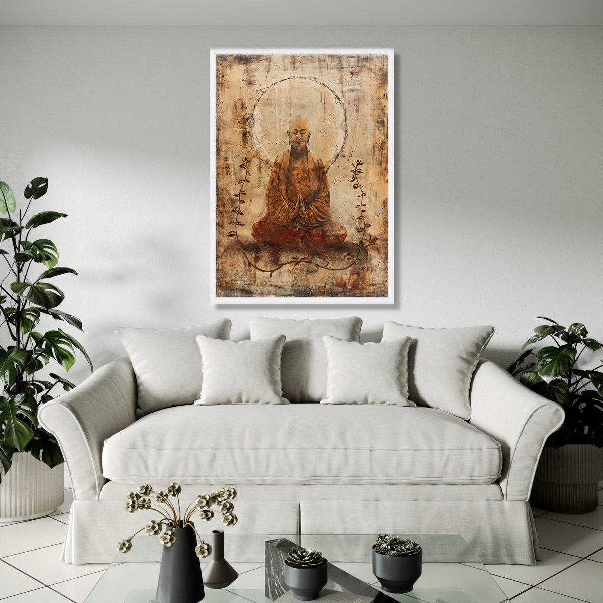 Serene Meditating Buddha Canvas, Zen Spiritual Wall Art, Tranquil Buddha Silhouette, Meditation Decor, Peaceful Gift Art, Home Decor, Print
