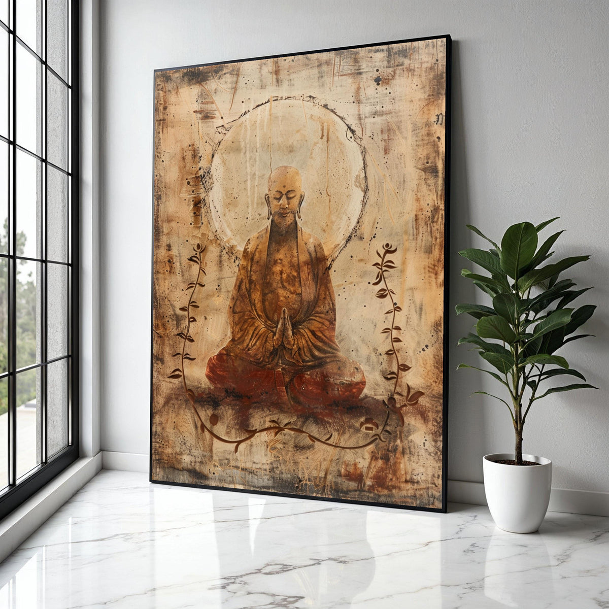 Serene Meditating Buddha Canvas, Zen Spiritual Wall Art, Tranquil Buddha Silhouette, Meditation Decor, Peaceful Gift Art, Home Decor, Print