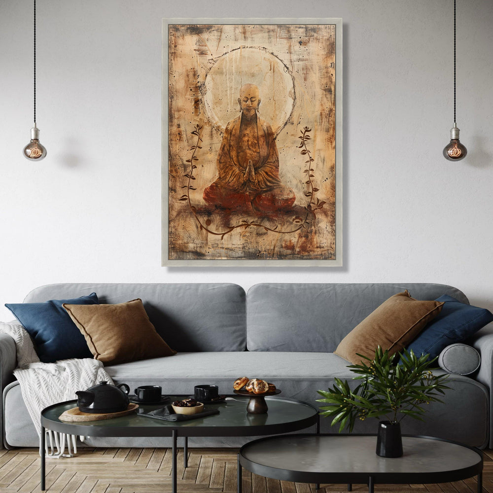 Serene Meditating Buddha Canvas, Zen Spiritual Wall Art, Tranquil Buddha Silhouette, Meditation Decor, Peaceful Gift Art, Home Decor, Print