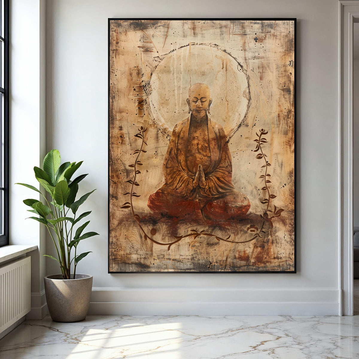 Serene Meditating Buddha Canvas, Zen Spiritual Wall Art, Tranquil Buddha Silhouette, Meditation Decor, Peaceful Gift Art, Home Decor, Print