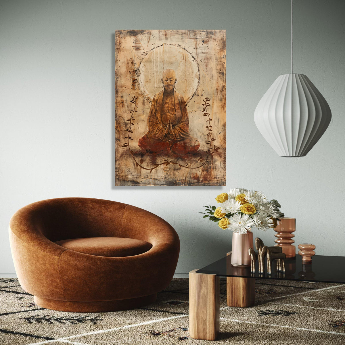 Serene Meditating Buddha Canvas, Zen Spiritual Wall Art, Tranquil Buddha Silhouette, Meditation Decor, Peaceful Gift Art, Home Decor, Print