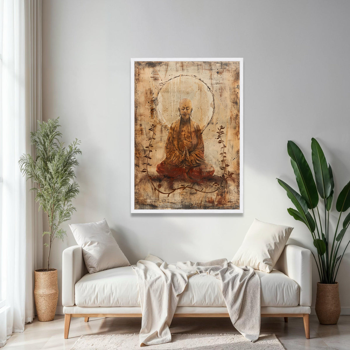 Serene Meditating Buddha Canvas, Zen Spiritual Wall Art, Tranquil Buddha Silhouette, Meditation Decor, Peaceful Gift Art, Home Decor, Print