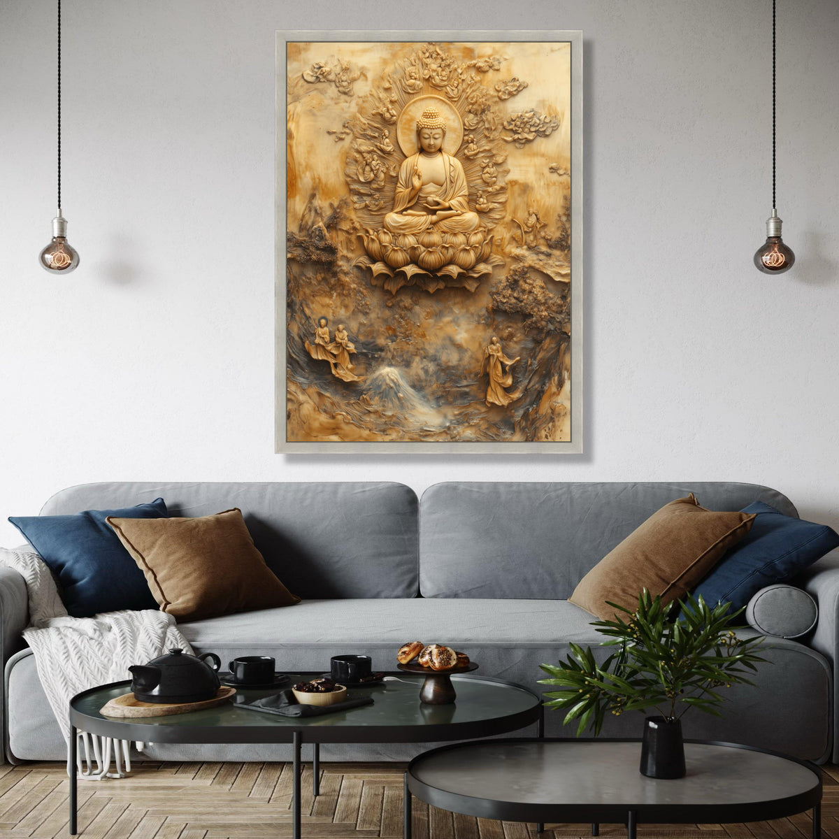 Buddha Meditation Canvas Wall Art, Sacred Lotus Throne, Spiritual Zen Home Decor, Buddhist Relief Sculpture Gift Art, Home Decor, Print