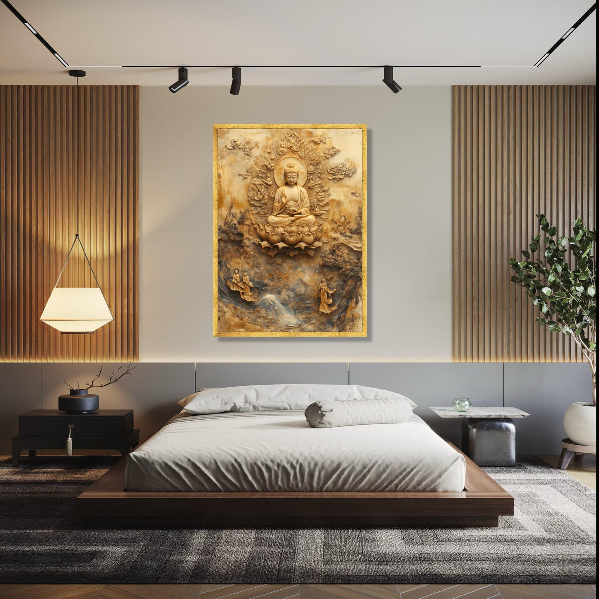 Buddha Meditation Canvas Wall Art, Sacred Lotus Throne, Spiritual Zen Home Decor, Buddhist Relief Sculpture Gift Art, Home Decor, Print