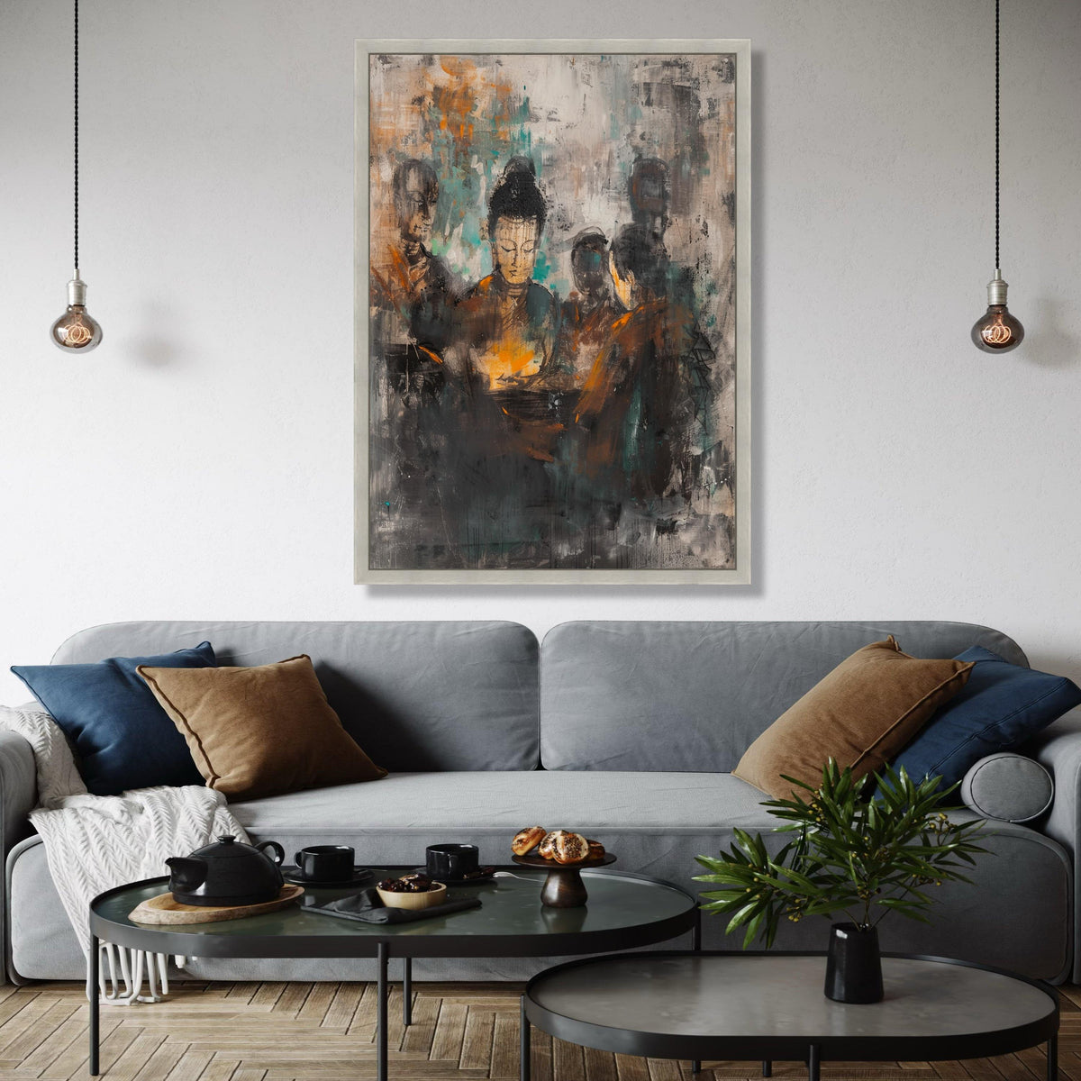 Abstract Buddha Meditation Group Canvas, Spiritual Wall Art, Zen Decor, Modern Asian Art Painting, Mindfulness Gift Art, Home Decor, Print