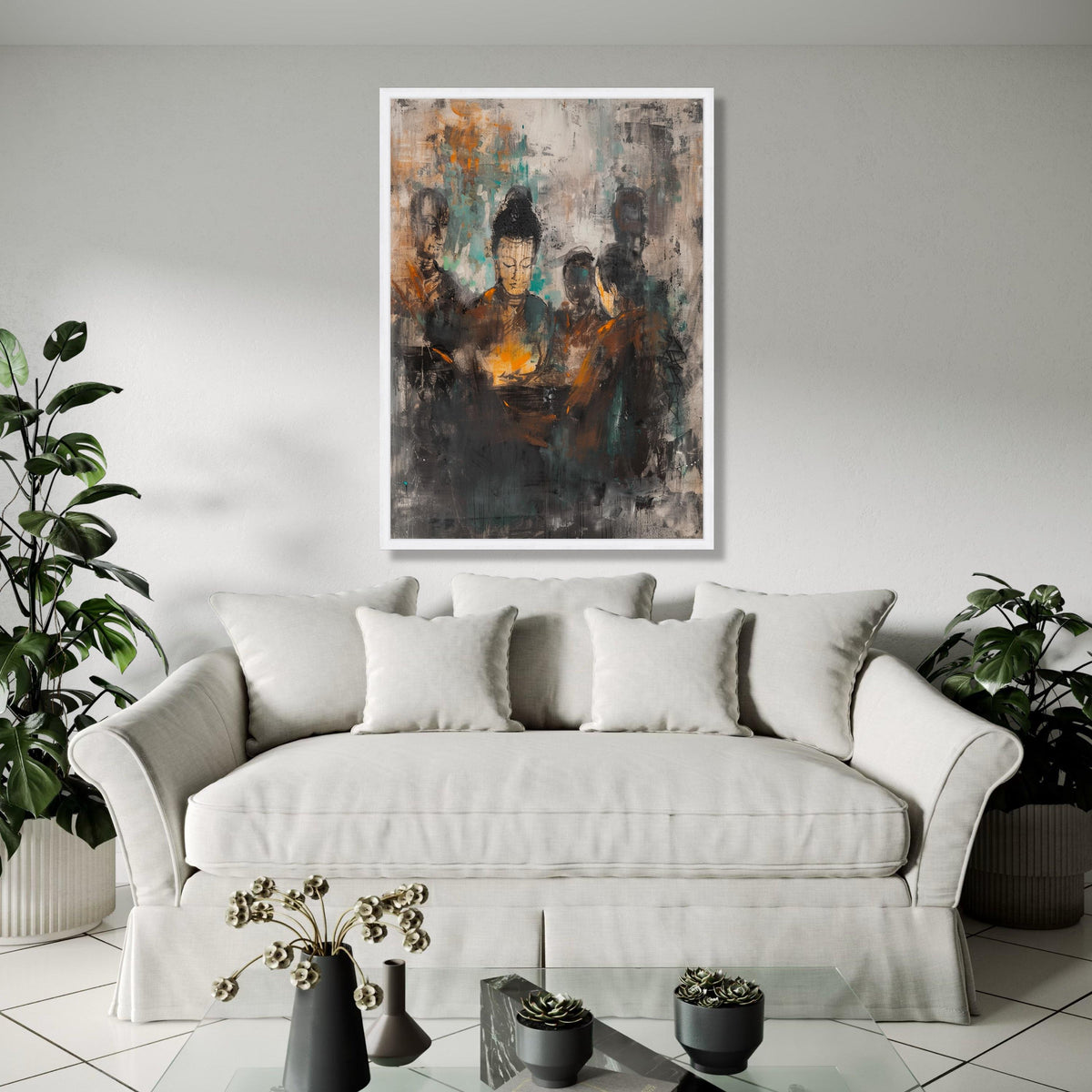 Abstract Buddha Meditation Group Canvas, Spiritual Wall Art, Zen Decor, Modern Asian Art Painting, Mindfulness Gift Art, Home Decor, Print