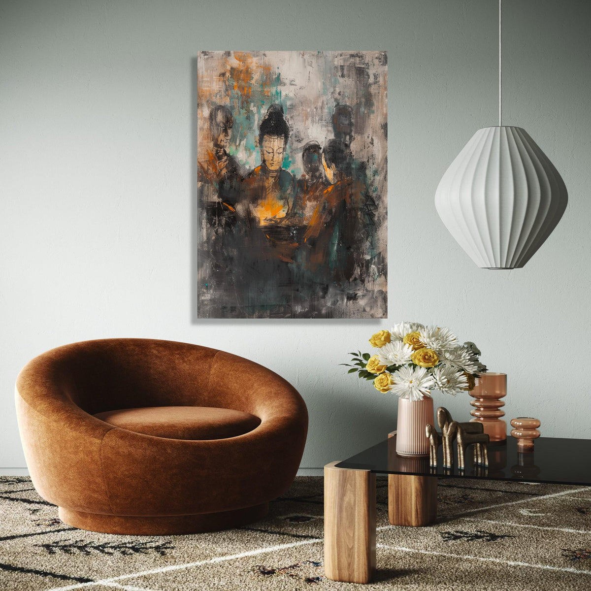 Abstract Buddha Meditation Group Canvas, Spiritual Wall Art, Zen Decor, Modern Asian Art Painting, Mindfulness Gift Art, Home Decor, Print