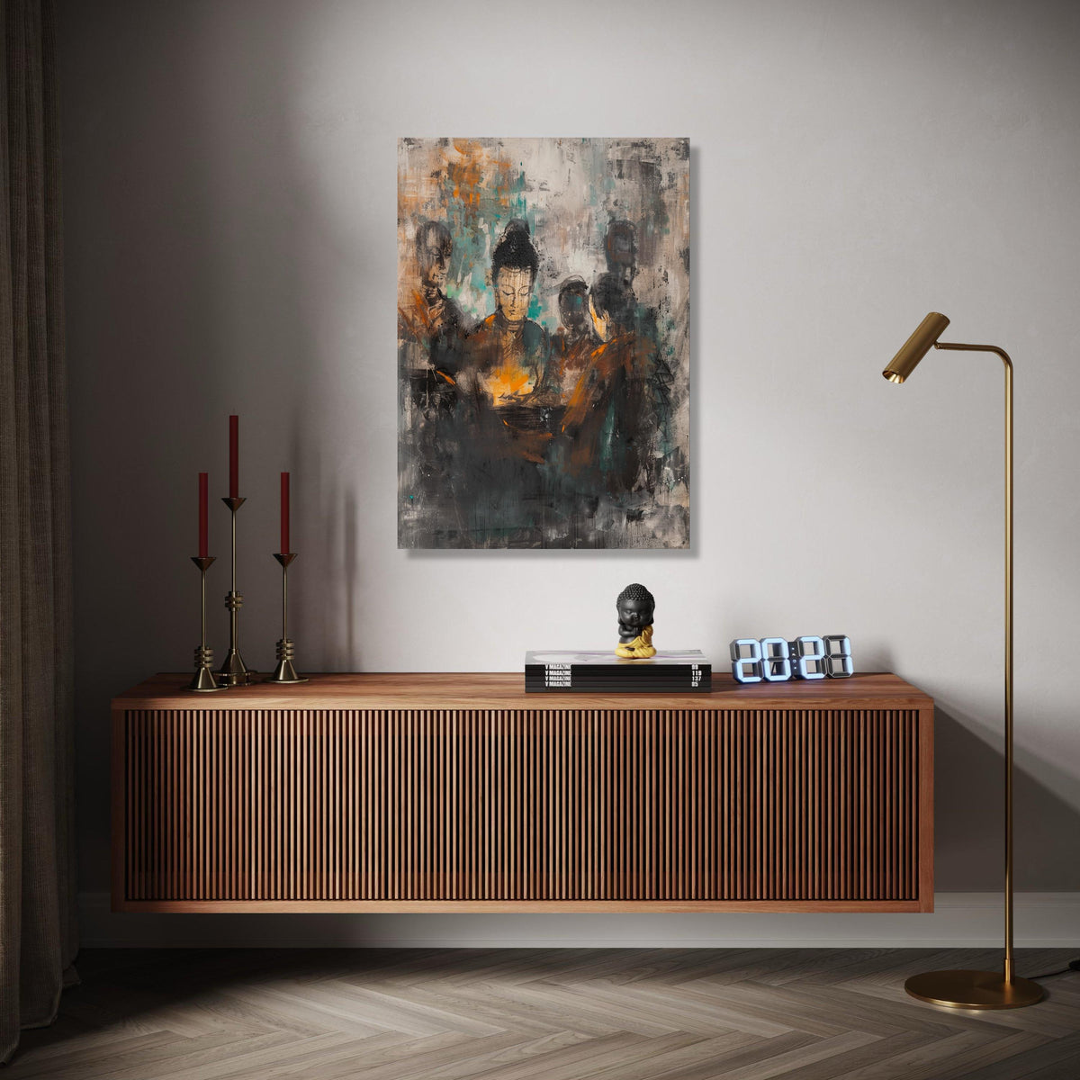 Abstract Buddha Meditation Group Canvas, Spiritual Wall Art, Zen Decor, Modern Asian Art Painting, Mindfulness Gift Art, Home Decor, Print