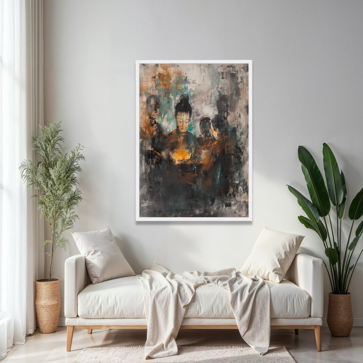 Abstract Buddha Meditation Group Canvas, Spiritual Wall Art, Zen Decor, Modern Asian Art Painting, Mindfulness Gift Art, Home Decor, Print