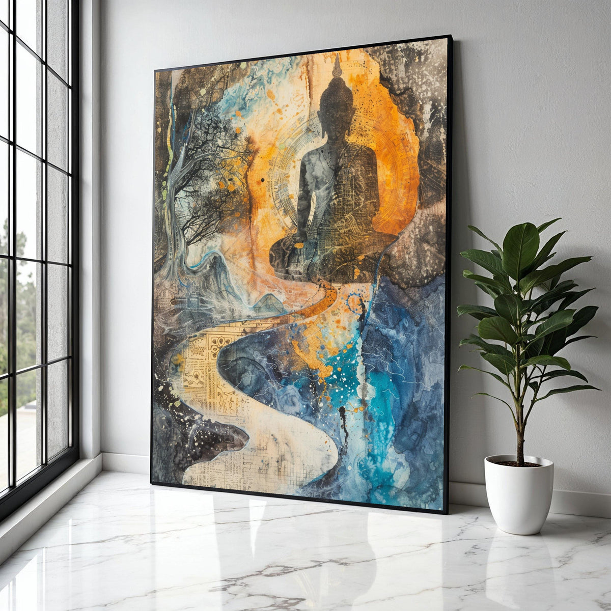 Spiritual Buddha Meditation Canvas, Abstract Landscape Wall Art, Zen Decor, Tranquil Pathway Art, Mindfulness Gift Art, Home Decor, Print