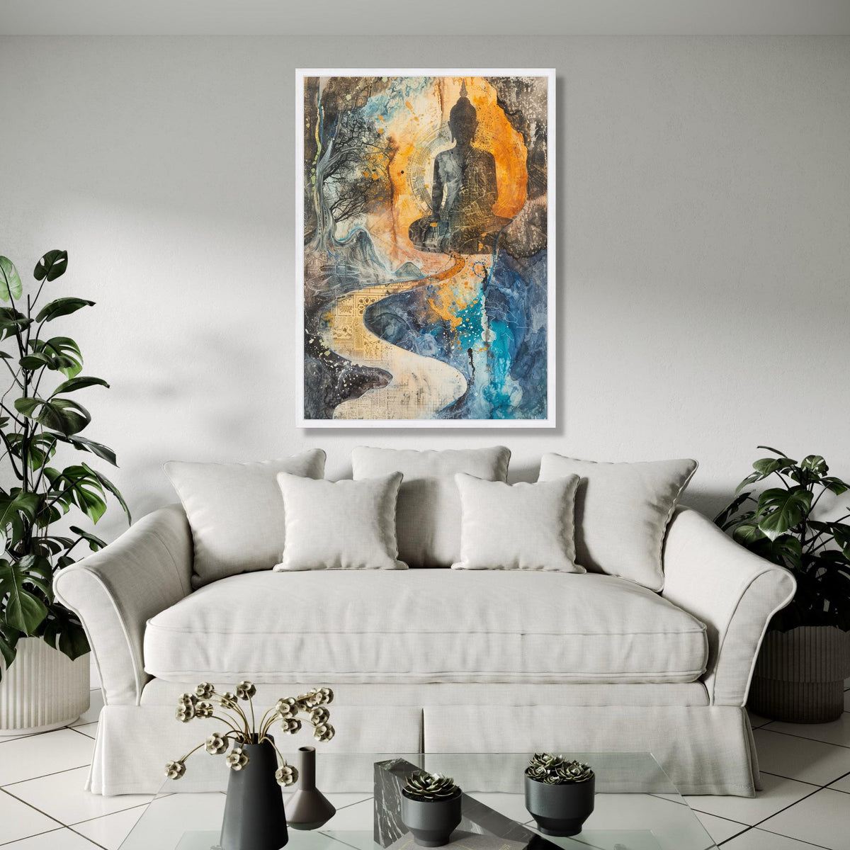 Spiritual Buddha Meditation Canvas, Abstract Landscape Wall Art, Zen Decor, Tranquil Pathway Art, Mindfulness Gift Art, Home Decor, Print