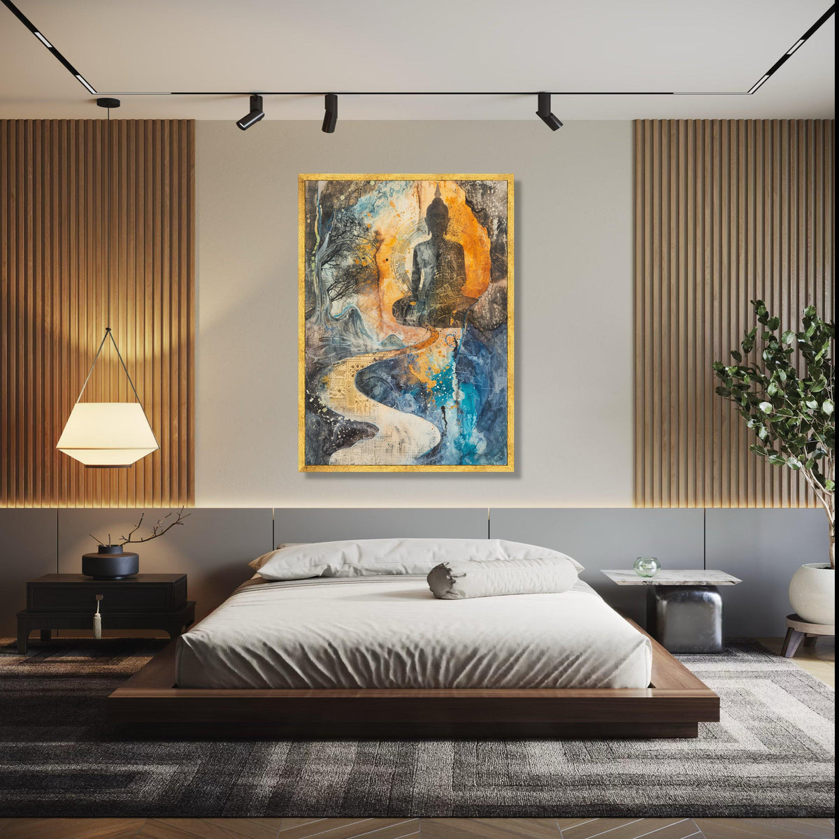 Spiritual Buddha Meditation Canvas, Abstract Landscape Wall Art, Zen Decor, Tranquil Pathway Art, Mindfulness Gift Art, Home Decor, Print