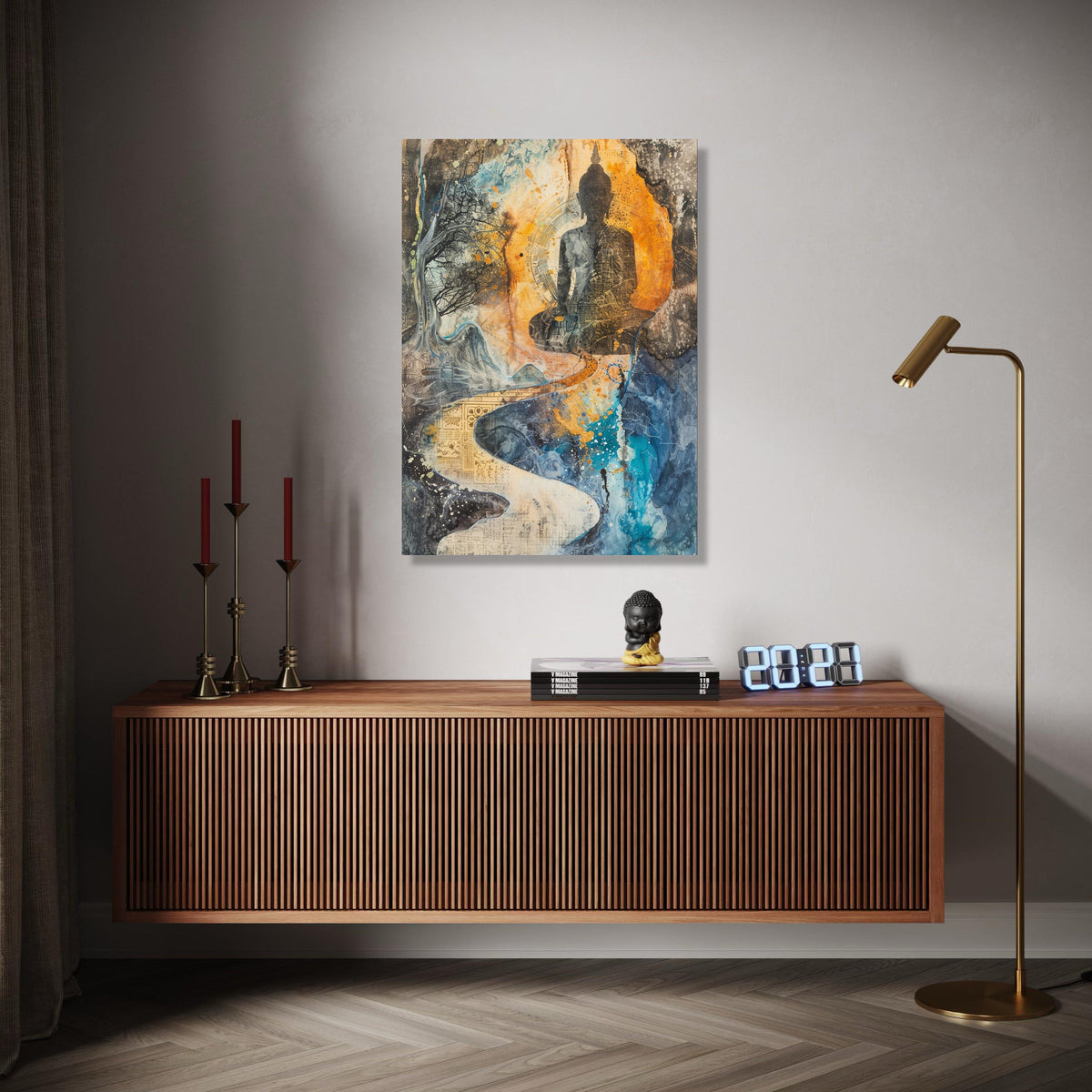 Spiritual Buddha Meditation Canvas, Abstract Landscape Wall Art, Zen Decor, Tranquil Pathway Art, Mindfulness Gift Art, Home Decor, Print