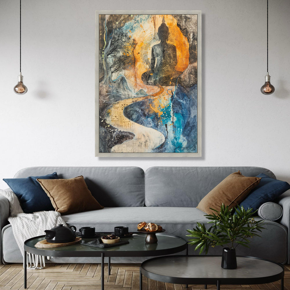 Spiritual Buddha Meditation Canvas, Abstract Landscape Wall Art, Zen Decor, Tranquil Pathway Art, Mindfulness Gift Art, Home Decor, Print