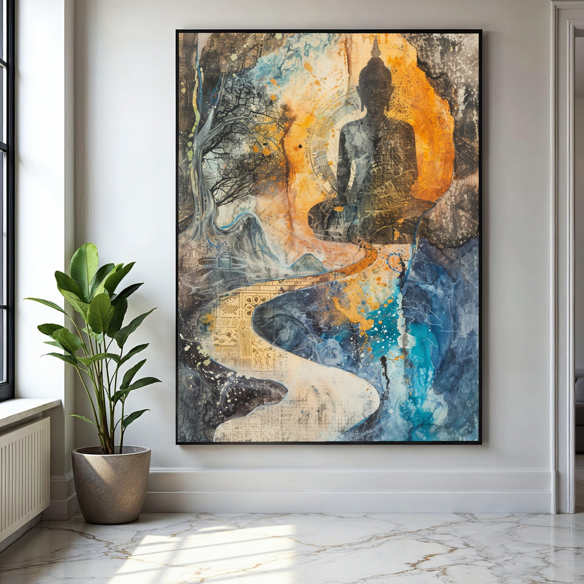 Spiritual Buddha Meditation Canvas, Abstract Landscape Wall Art, Zen Decor, Tranquil Pathway Art, Mindfulness Gift Art, Home Decor, Print