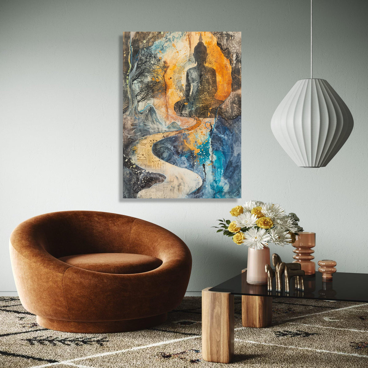 Spiritual Buddha Meditation Canvas, Abstract Landscape Wall Art, Zen Decor, Tranquil Pathway Art, Mindfulness Gift Art, Home Decor, Print