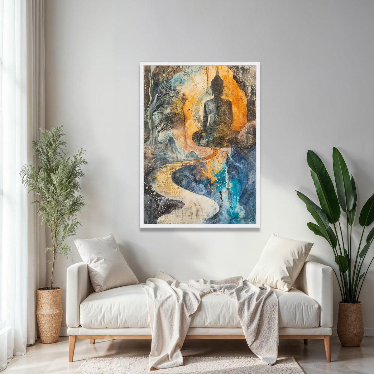 Spiritual Buddha Meditation Canvas, Abstract Landscape Wall Art, Zen Decor, Tranquil Pathway Art, Mindfulness Gift Art, Home Decor, Print