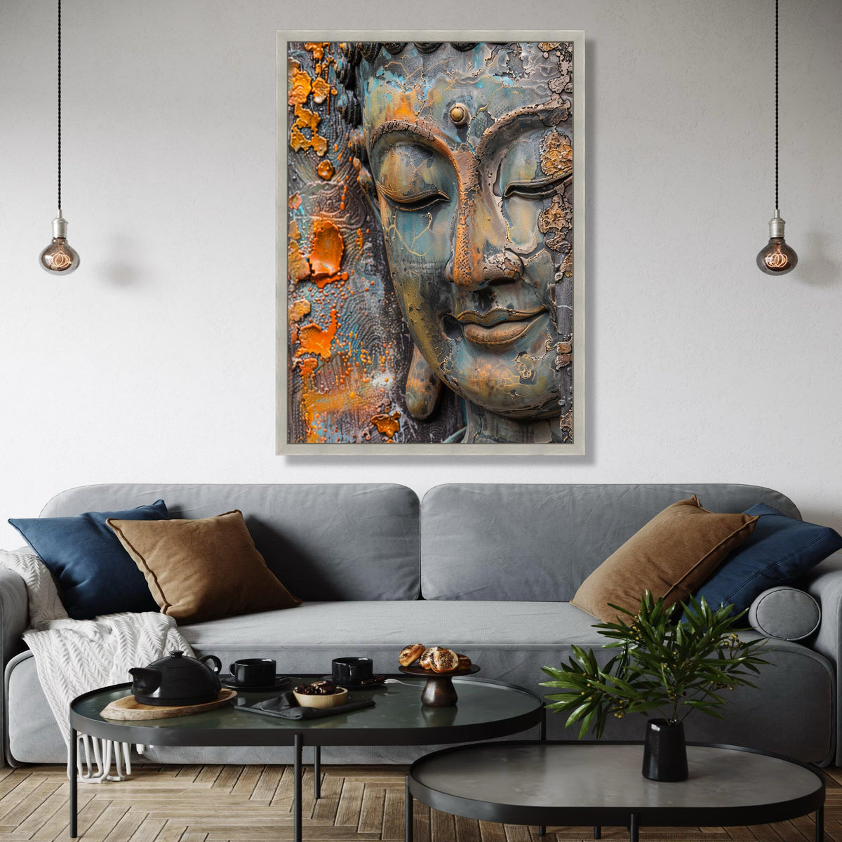 Serene Buddha Face Canvas Wall Art, Rustic Patina Spiritual Meditation Decor, Zen Home Decoration, Peaceful Gift Art, Home Decor, Print