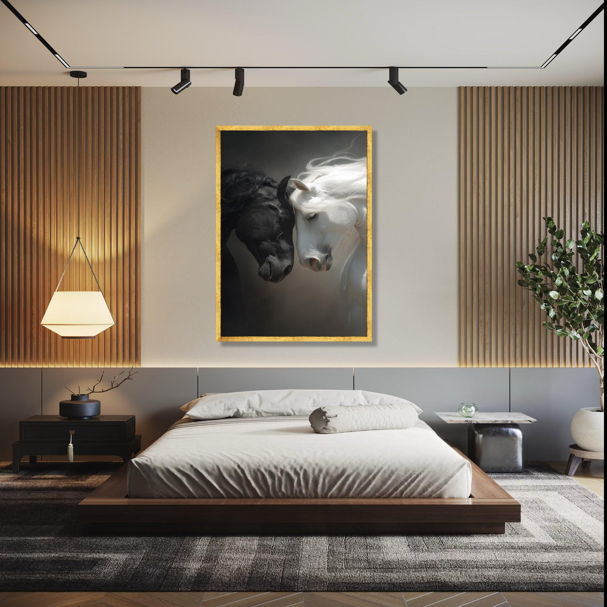 Black and White Horses Canvas Wall Art, Equine Portrait Canvas, Animal Love Wall Decor, Dual Tone Horse Artwork, Gift Art, Home Decor, Print