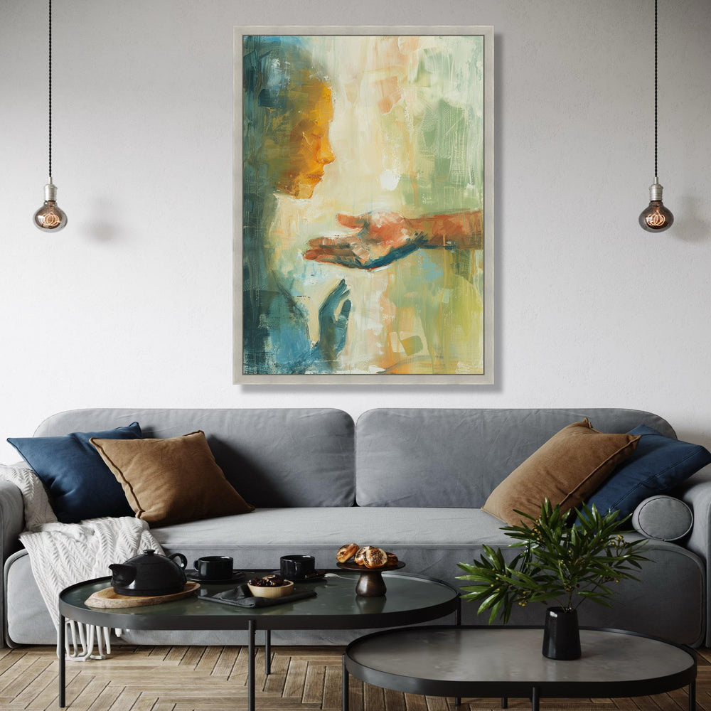 Abstract Connection Canvas Wall Art, Modern Figurative Painting, Emotional Hands and Face Artwork, Expressionist Gift Art, Home Decor, Print