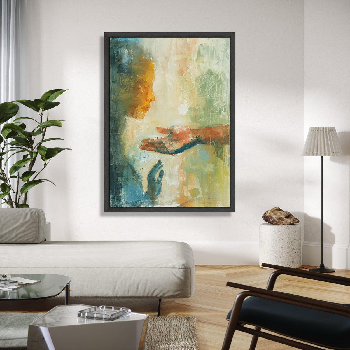 Abstract Connection Canvas Wall Art, Modern Figurative Painting, Emotional Hands and Face Artwork, Expressionist Gift Art, Home Decor, Print
