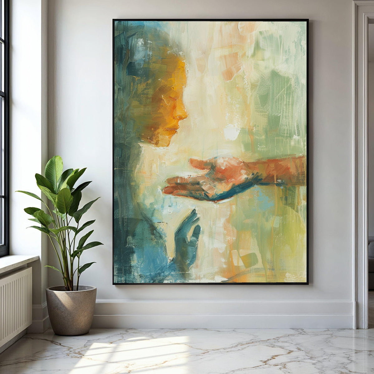 Abstract Connection Canvas Wall Art, Modern Figurative Painting, Emotional Hands and Face Artwork, Expressionist Gift Art, Home Decor, Print