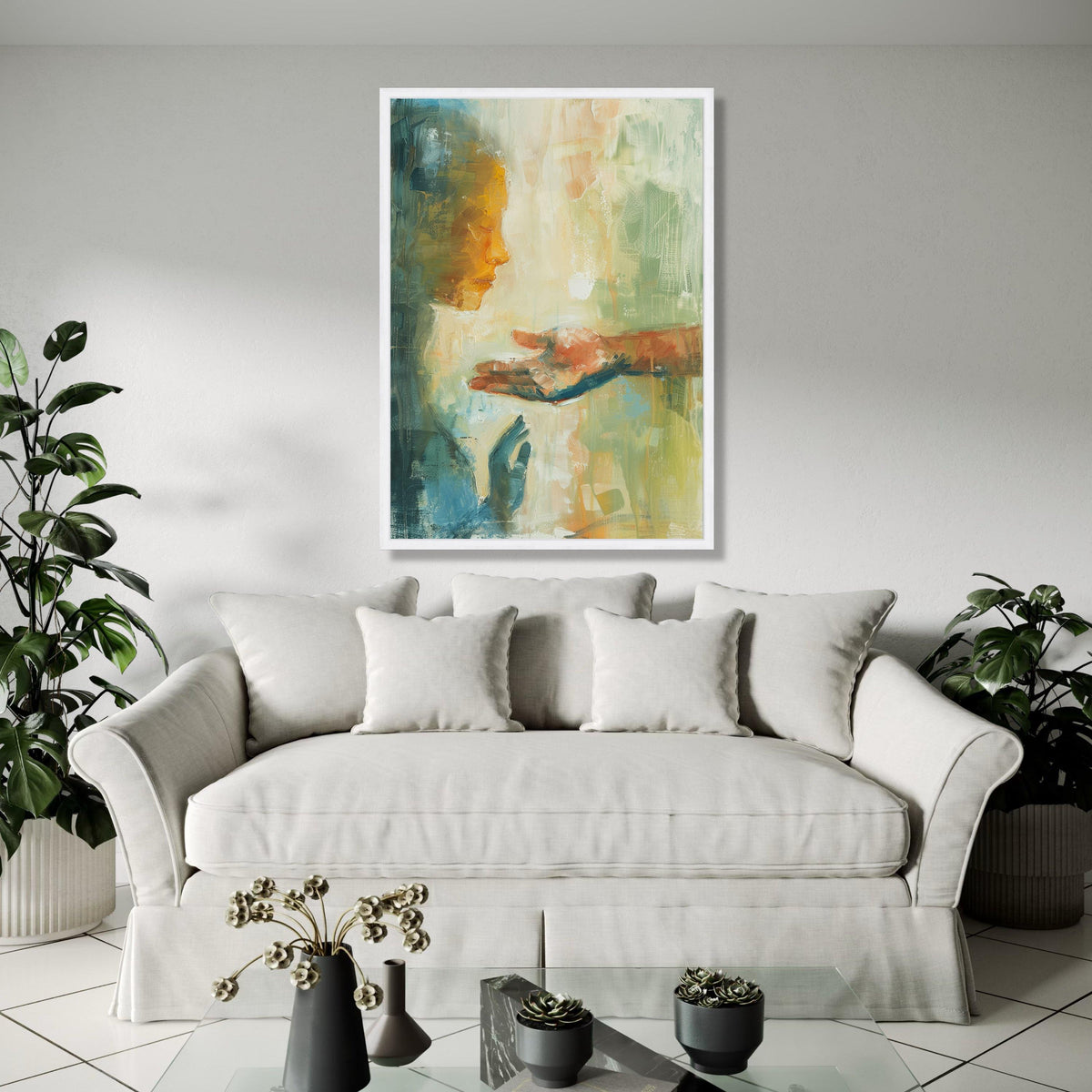 Abstract Connection Canvas Wall Art, Modern Figurative Painting, Emotional Hands and Face Artwork, Expressionist Gift Art, Home Decor, Print