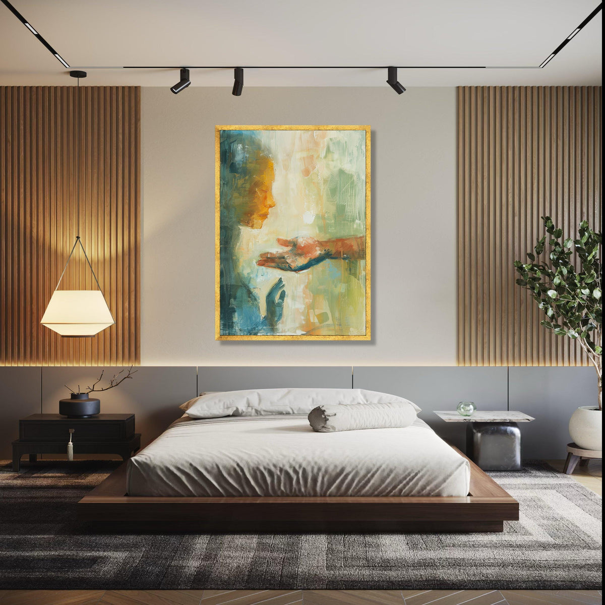Abstract Connection Canvas Wall Art, Modern Figurative Painting, Emotional Hands and Face Artwork, Expressionist Gift Art, Home Decor, Print