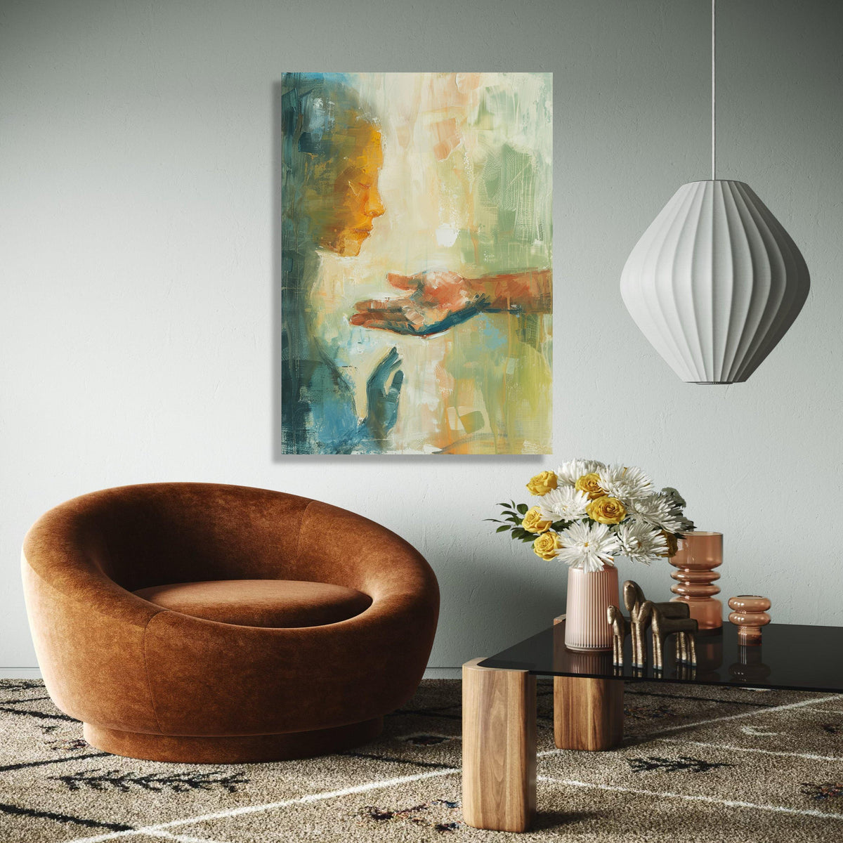 Abstract Connection Canvas Wall Art, Modern Figurative Painting, Emotional Hands and Face Artwork, Expressionist Gift Art, Home Decor, Print