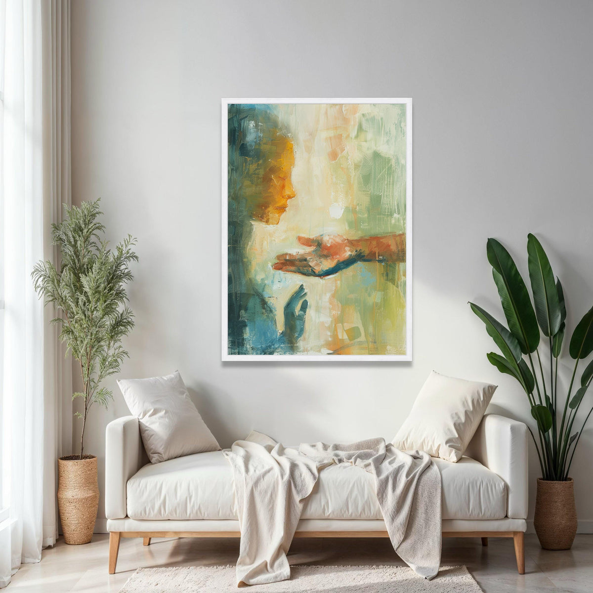 Abstract Connection Canvas Wall Art, Modern Figurative Painting, Emotional Hands and Face Artwork, Expressionist Gift Art, Home Decor, Print