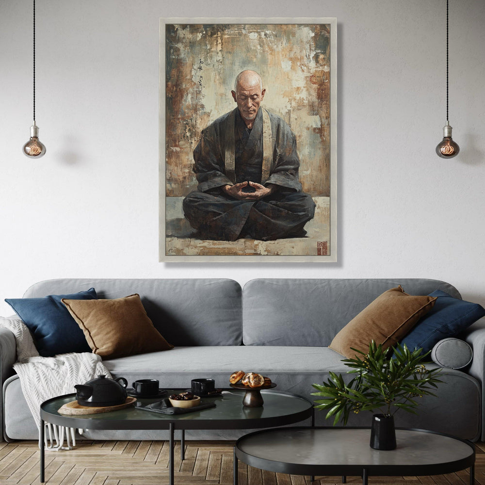 Serene Meditating Monk Canvas, Zen Buddhist Art, Spiritual Wall Decoration, Tranquil Asian Meditation Canvas, Gift Art, Home Decor, Print