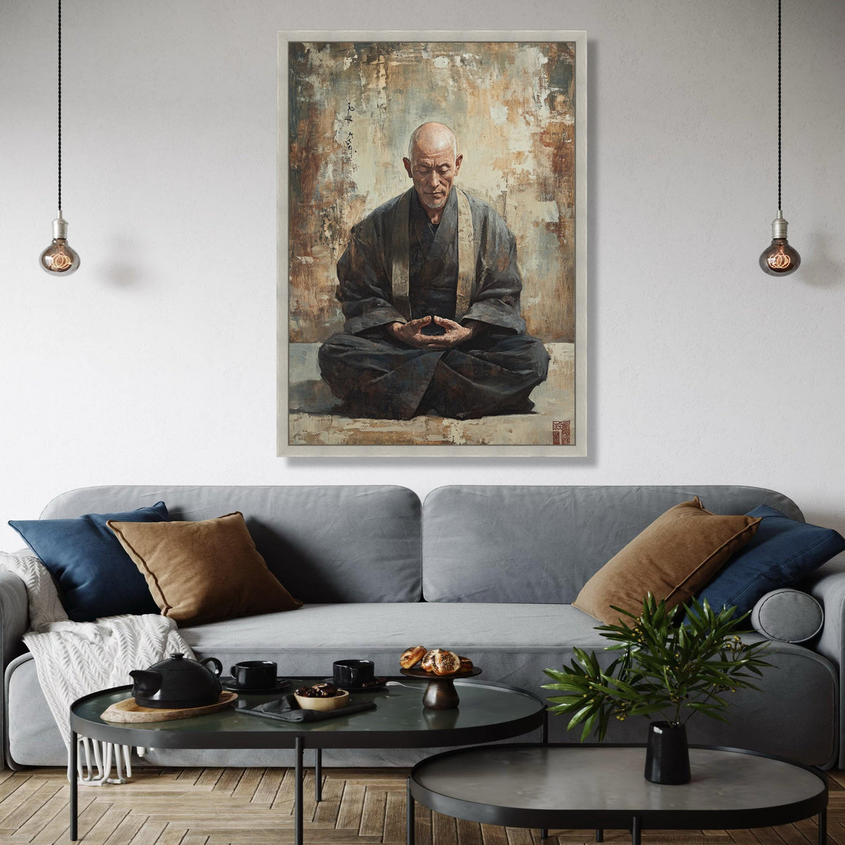 Serene Meditating Monk Canvas, Zen Buddhist Art, Spiritual Wall Decoration, Tranquil Asian Meditation Canvas, Gift Art, Home Decor, Print