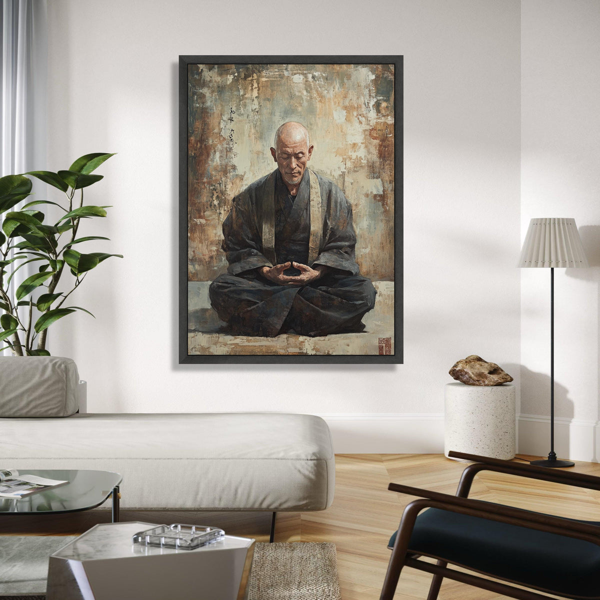 Serene Meditating Monk Canvas, Zen Buddhist Art, Spiritual Wall Decoration, Tranquil Asian Meditation Canvas, Gift Art, Home Decor, Print