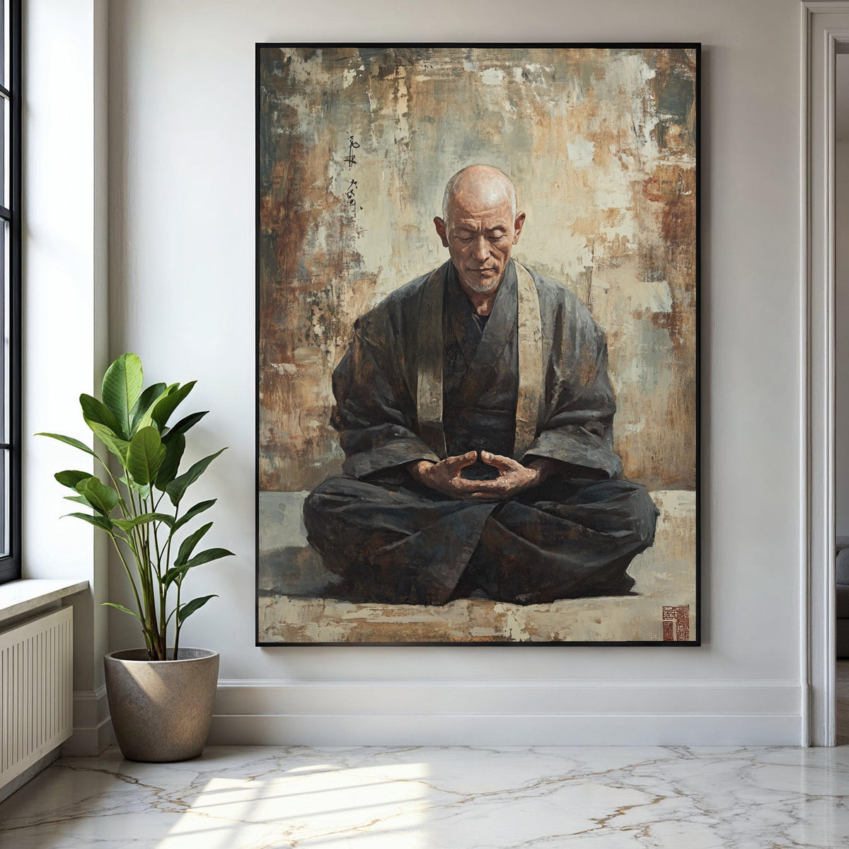 Serene Meditating Monk Canvas, Zen Buddhist Art, Spiritual Wall Decoration, Tranquil Asian Meditation Canvas, Gift Art, Home Decor, Print