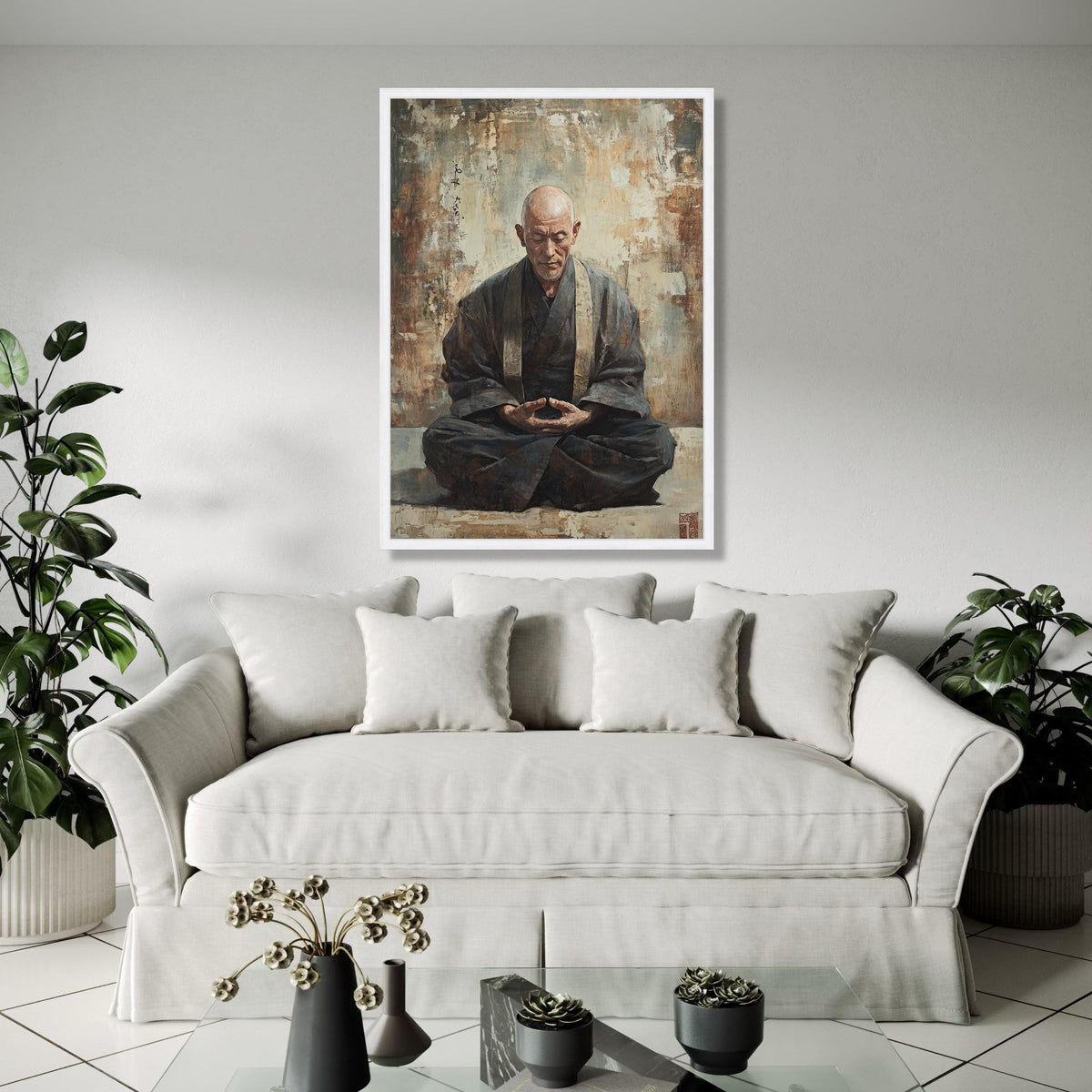 Serene Meditating Monk Canvas, Zen Buddhist Art, Spiritual Wall Decoration, Tranquil Asian Meditation Canvas, Gift Art, Home Decor, Print