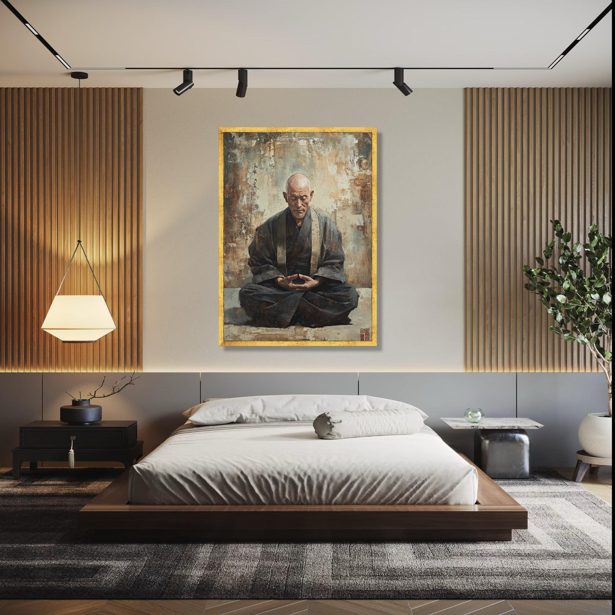 Serene Meditating Monk Canvas, Zen Buddhist Art, Spiritual Wall Decoration, Tranquil Asian Meditation Canvas, Gift Art, Home Decor, Print