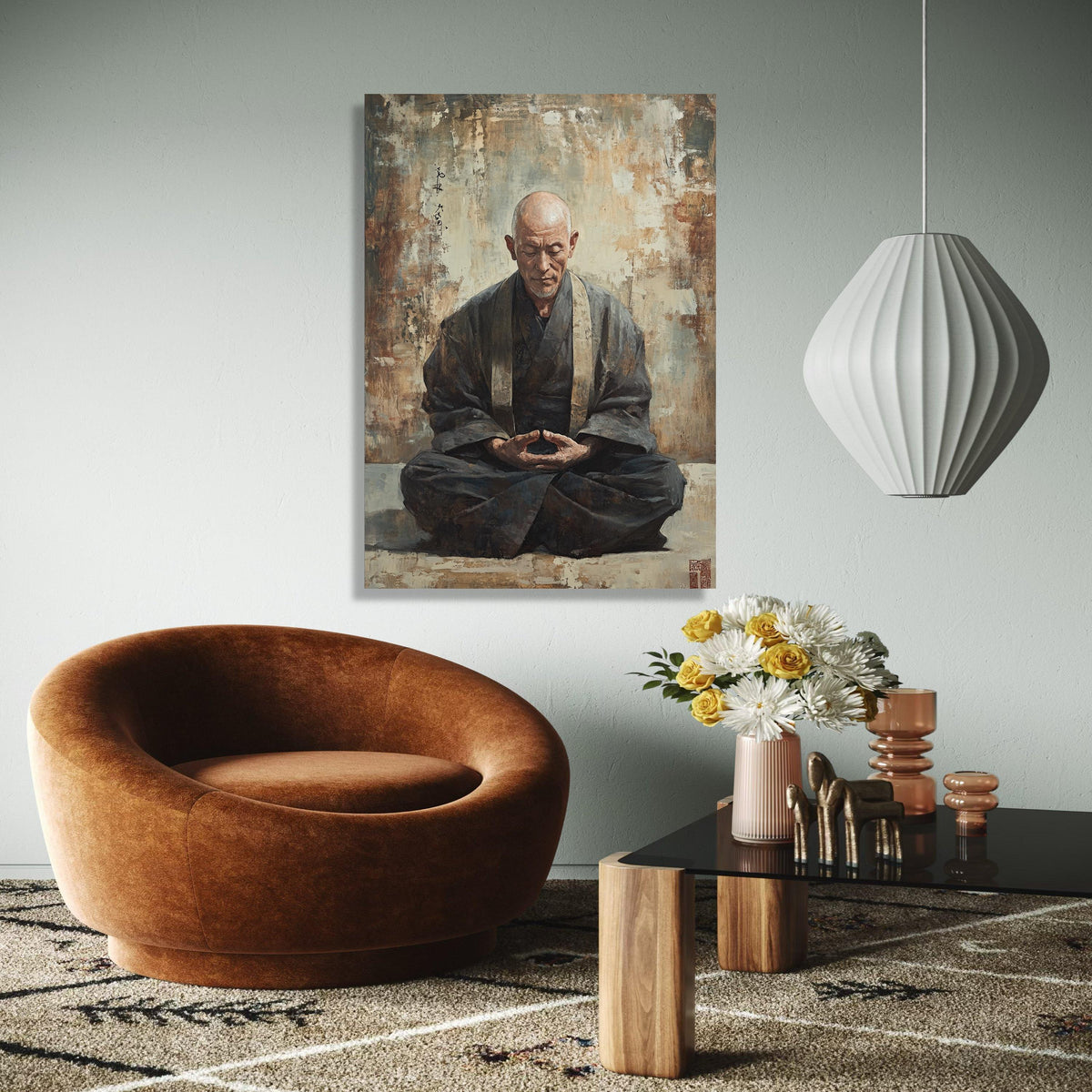Serene Meditating Monk Canvas, Zen Buddhist Art, Spiritual Wall Decoration, Tranquil Asian Meditation Canvas, Gift Art, Home Decor, Print