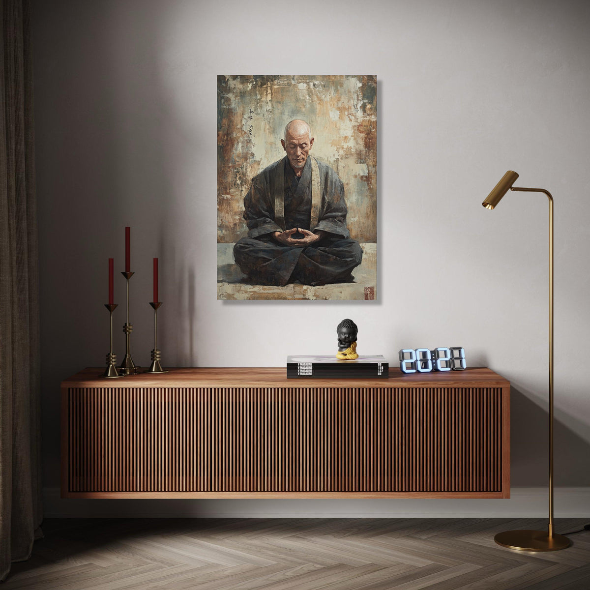 Serene Meditating Monk Canvas, Zen Buddhist Art, Spiritual Wall Decoration, Tranquil Asian Meditation Canvas, Gift Art, Home Decor, Print