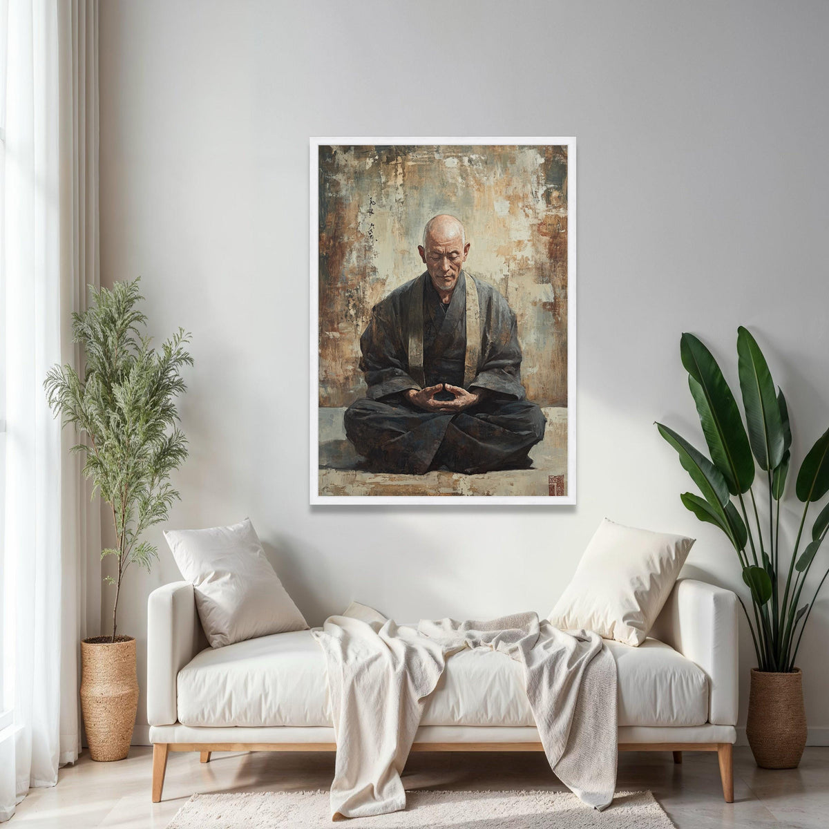 Serene Meditating Monk Canvas, Zen Buddhist Art, Spiritual Wall Decoration, Tranquil Asian Meditation Canvas, Gift Art, Home Decor, Print