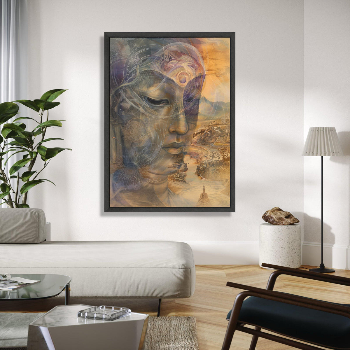 Serene Buddha Face Canvas, Spiritual Abstract Wall Art, Meditation Decor, Tranquil Zen Canvas, Mystical Gift Art, Home Decor, Print