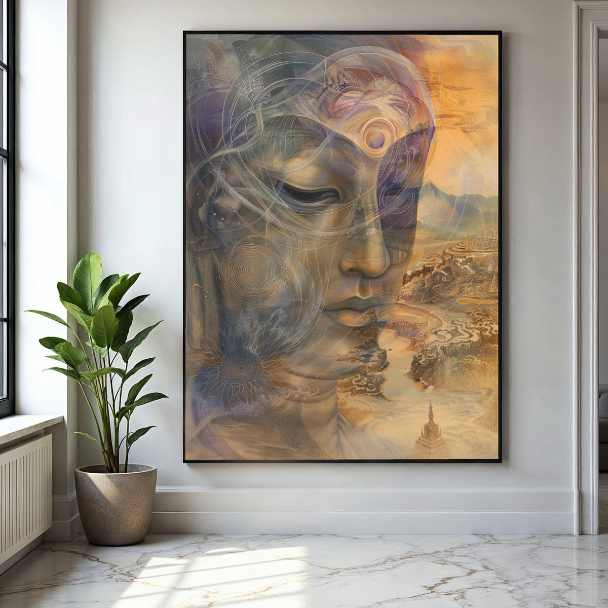 Serene Buddha Face Canvas, Spiritual Abstract Wall Art, Meditation Decor, Tranquil Zen Canvas, Mystical Gift Art, Home Decor, Print