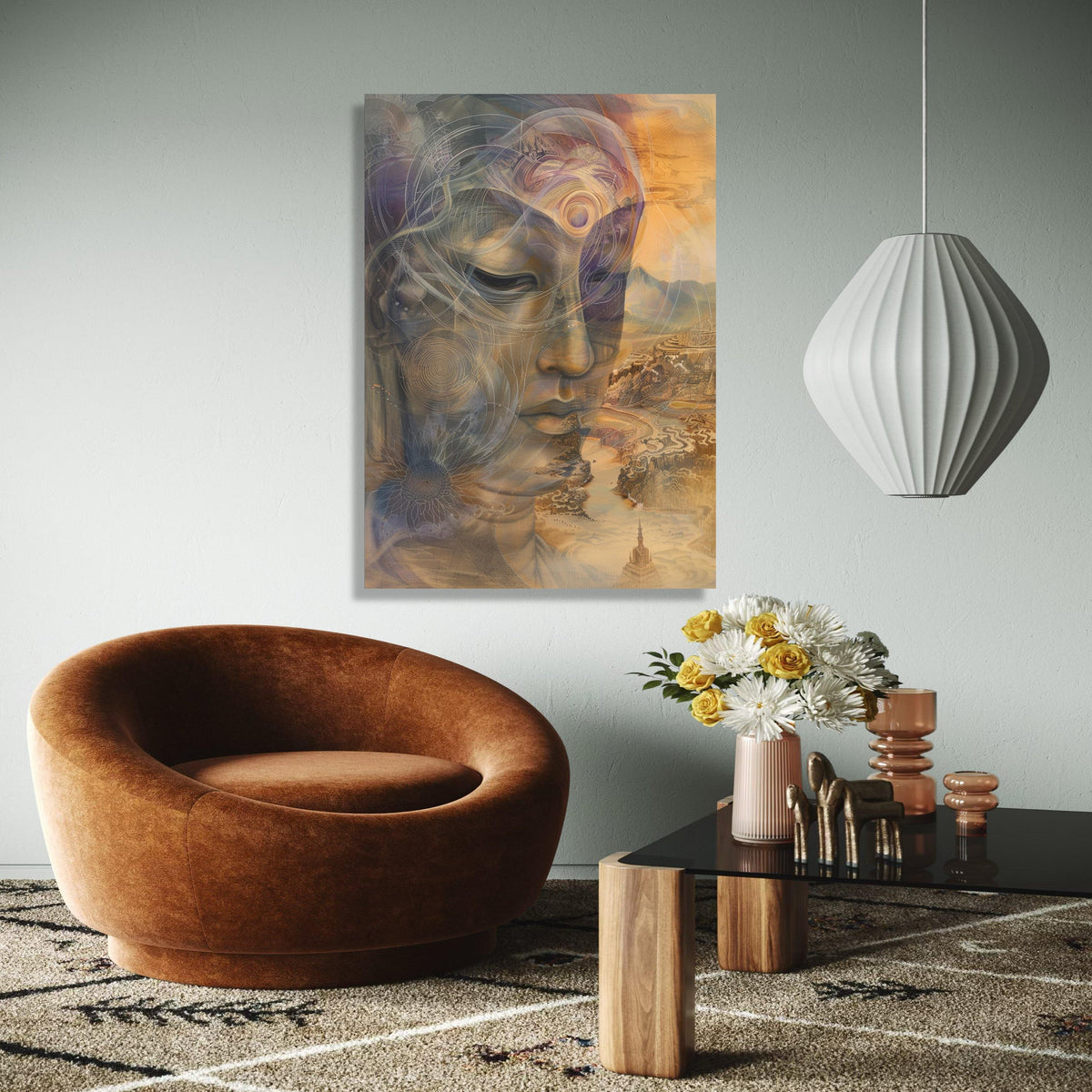 Serene Buddha Face Canvas, Spiritual Abstract Wall Art, Meditation Decor, Tranquil Zen Canvas, Mystical Gift Art, Home Decor, Print