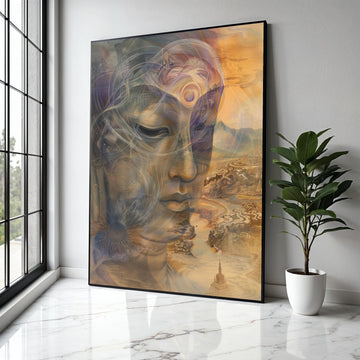 Serene Buddha Face Canvas, Spiritual Abstract Wall Art, Meditation Decor, Tranquil Zen Canvas, Mystical Gift Art, Home Decor, Print